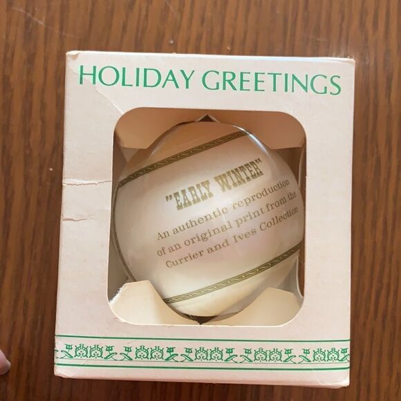 Vtg Holiday Greetings “Early Winter” white satin Christmas tree ornament - Picture 3 of 4